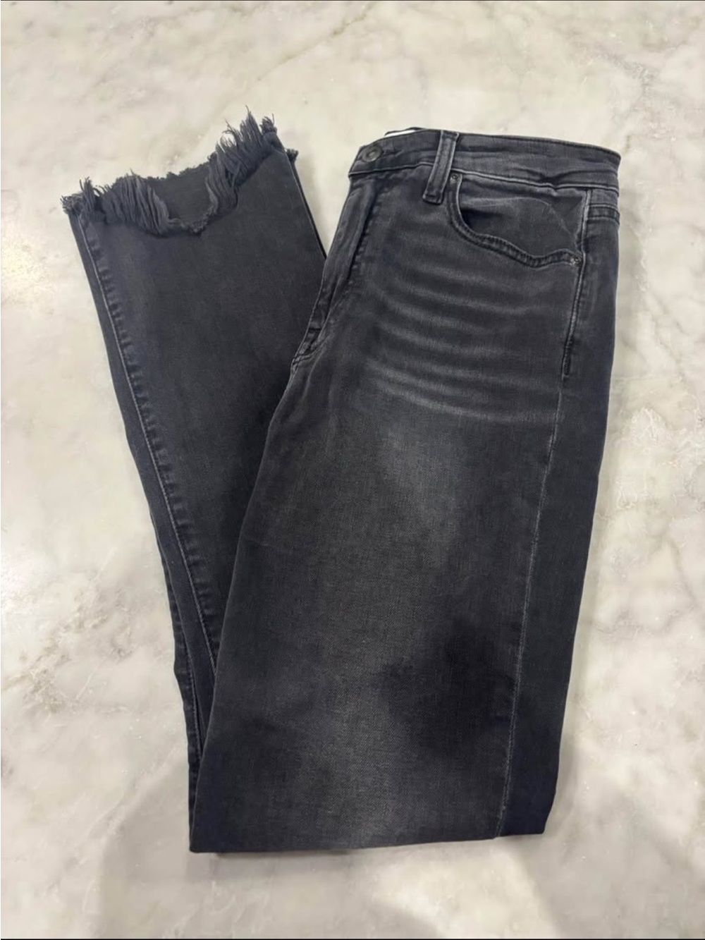 Jonathan Simkhai Washed Black Frayed-Hem Ankle Jeans